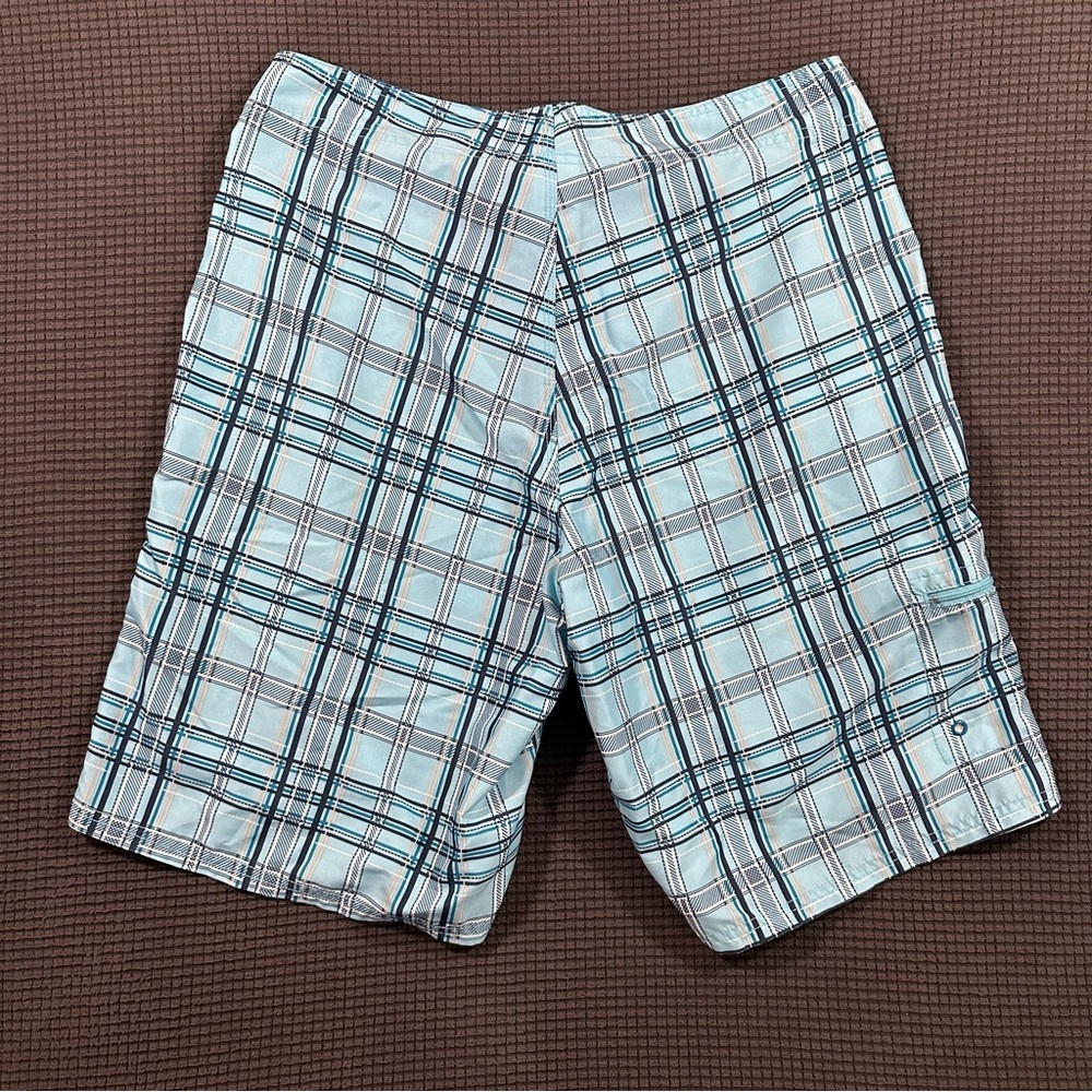 Nike Board Shorts Mens Size 34 Blue Plaid Drawstring Swim Surf Trunks - Picture 6 of 8